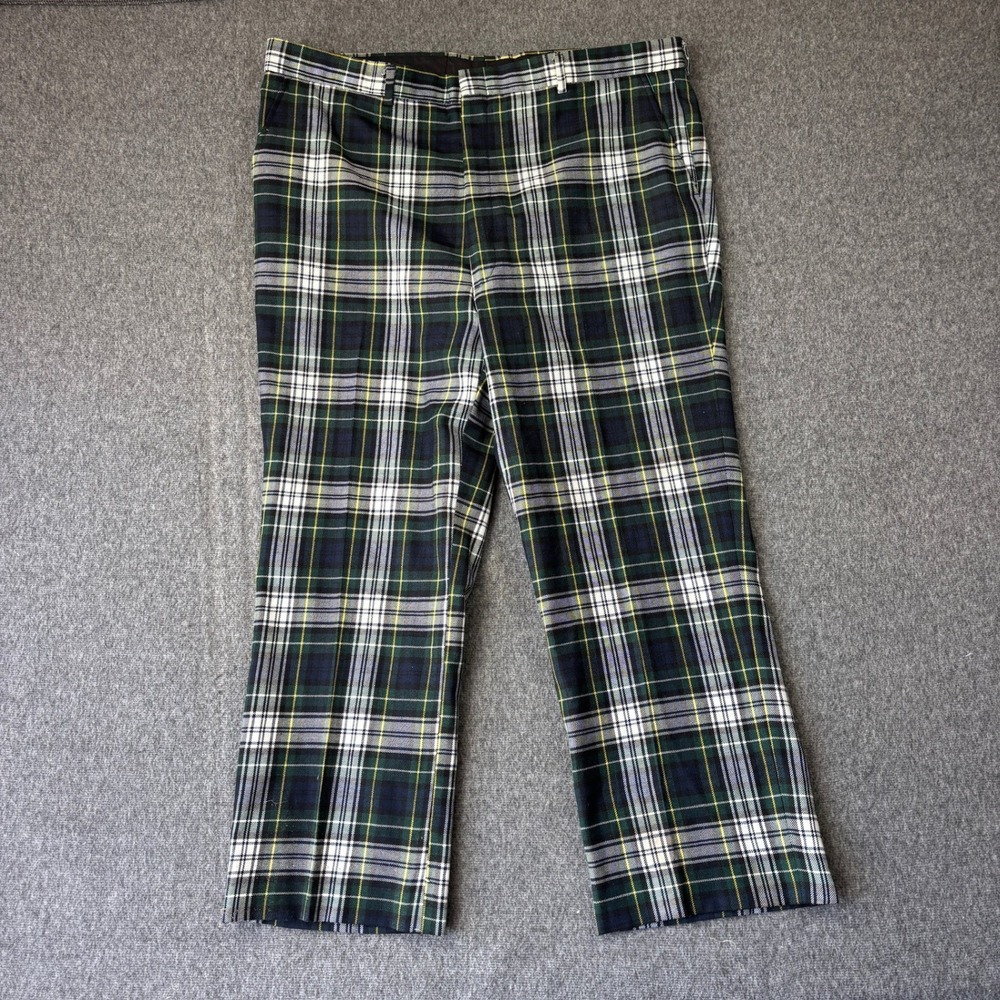 Vintage Breez-tex Mens Green Plaid Trousers Tartan Dress Pants Made in USA 42x27